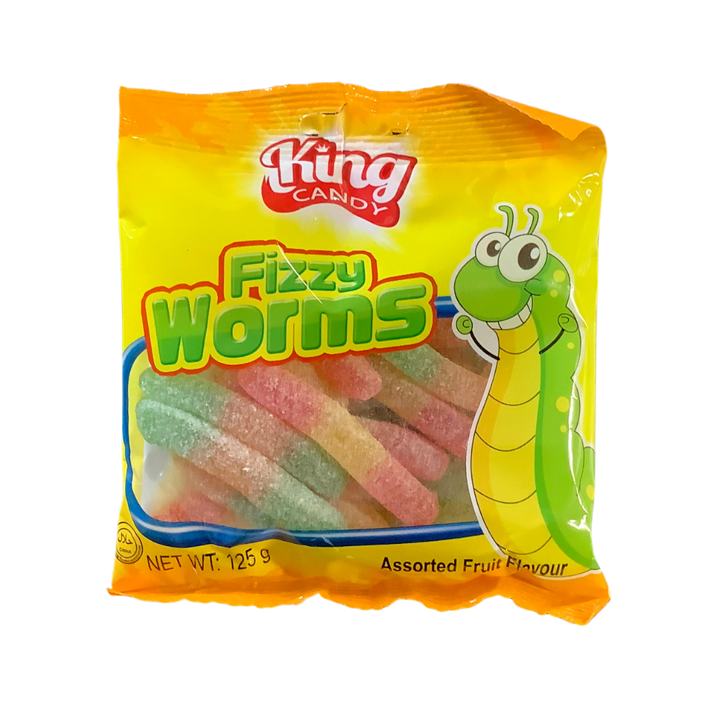 King Candy Fizzy Worms Fruit Flavours 125g