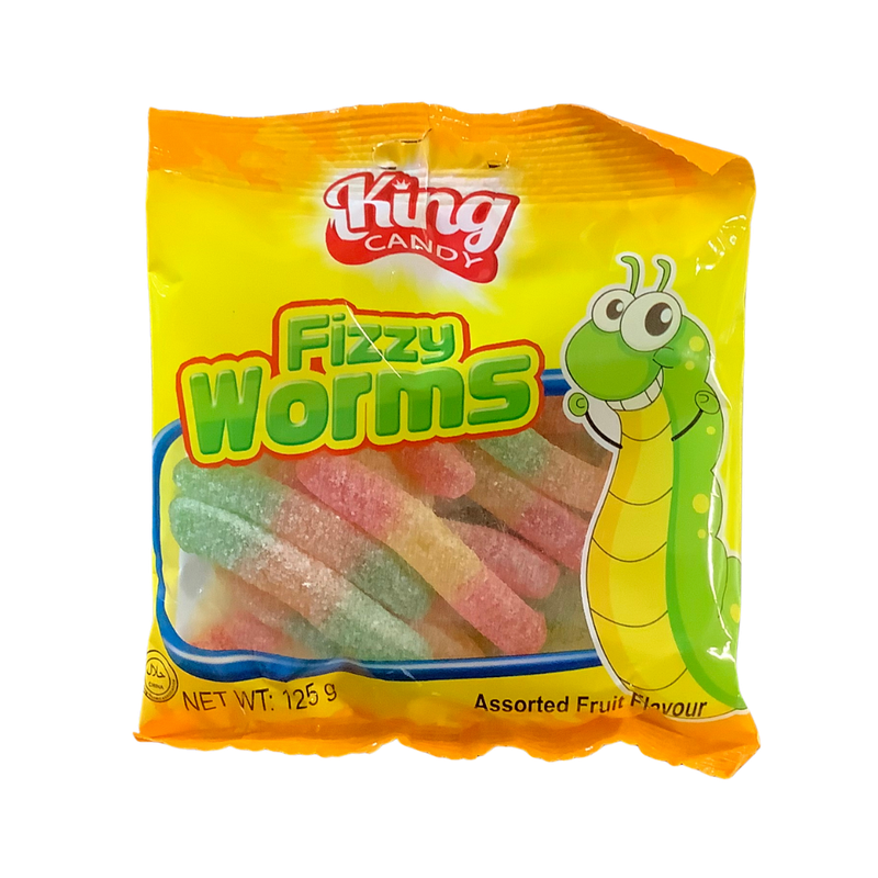 King Candy Fizzy Worms Fruit Flavours 125g