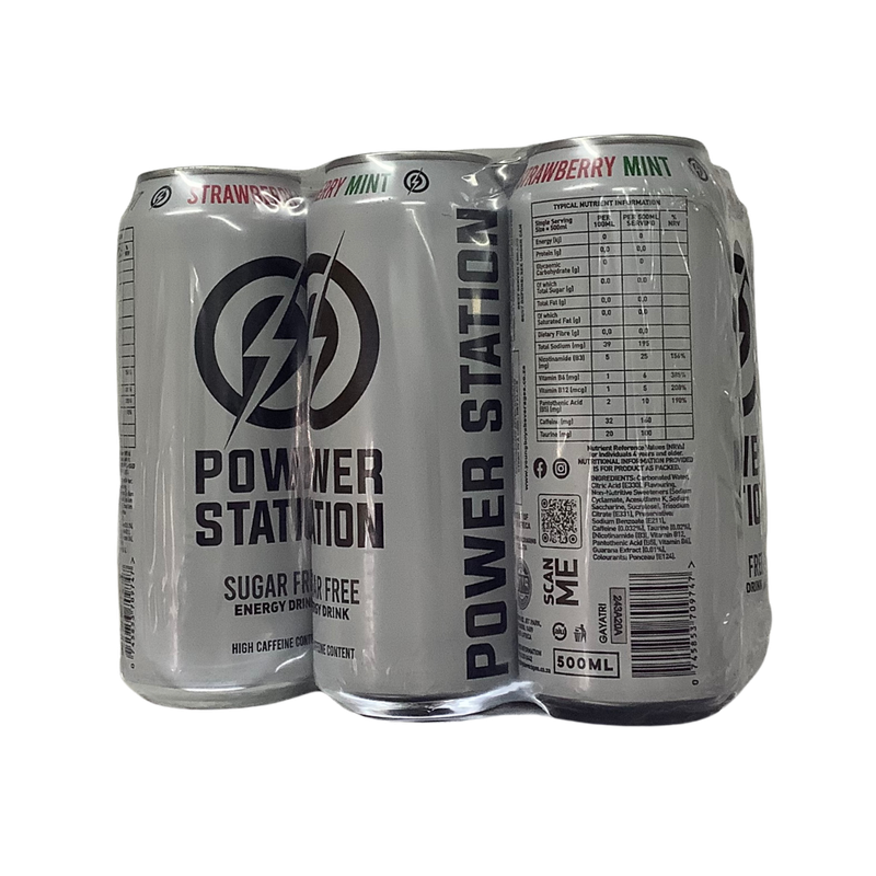 Power Station Strawberry Mint Energy Drink Sugar Free 6 x 500ml