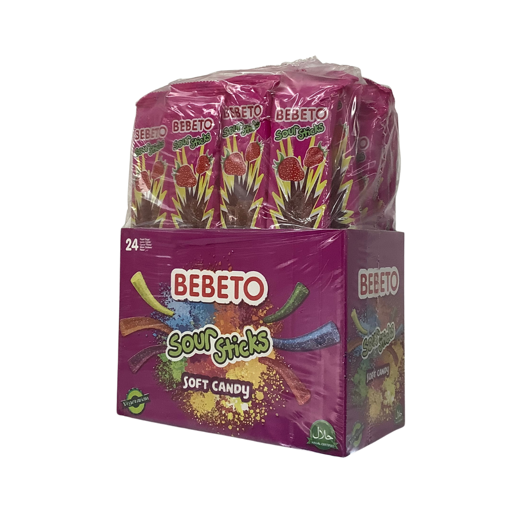 Bebeto Sour Sticks Strawberry Flavoured Soft Candy 24 x 35g