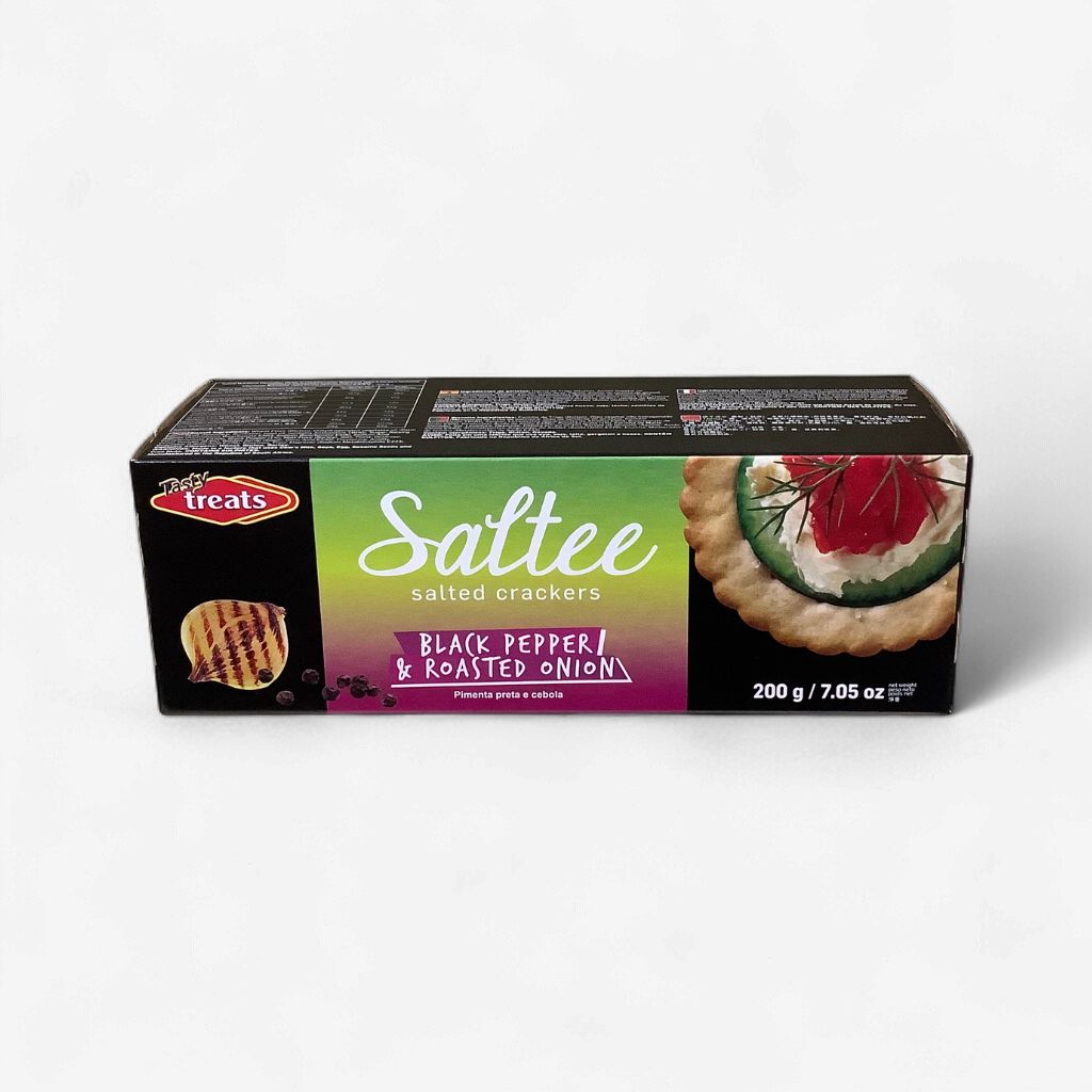 Saltee Salted Crackers Black Pepper &amp; Roasted Onion 200g