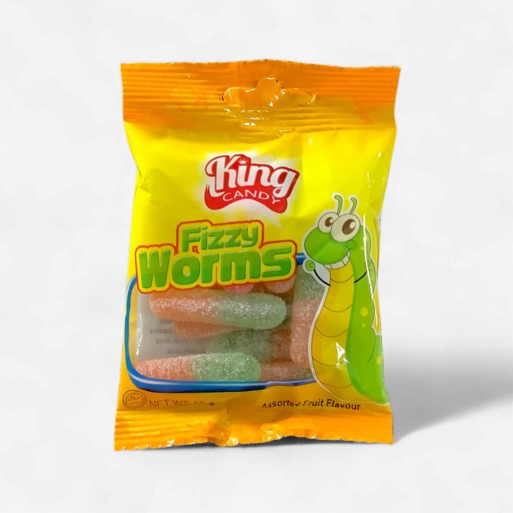 King Candy Fizzy Worms Fruit Flavours 50g