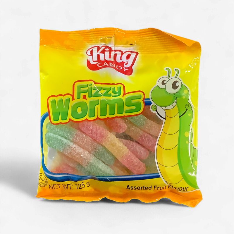 King Candy Fizzy Worms Fruit Flavours 125g