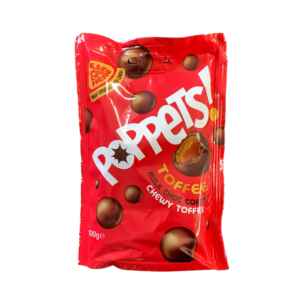 Poppets  Toffee Milk Choc Coated Chewy Toffee 100g