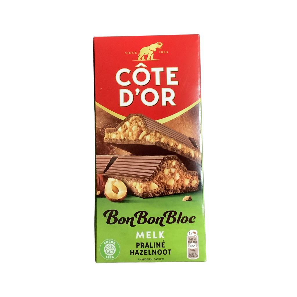 Cote D'Or Bon Bon Bloc Milk Praline with Hazelnut Pieces 200g