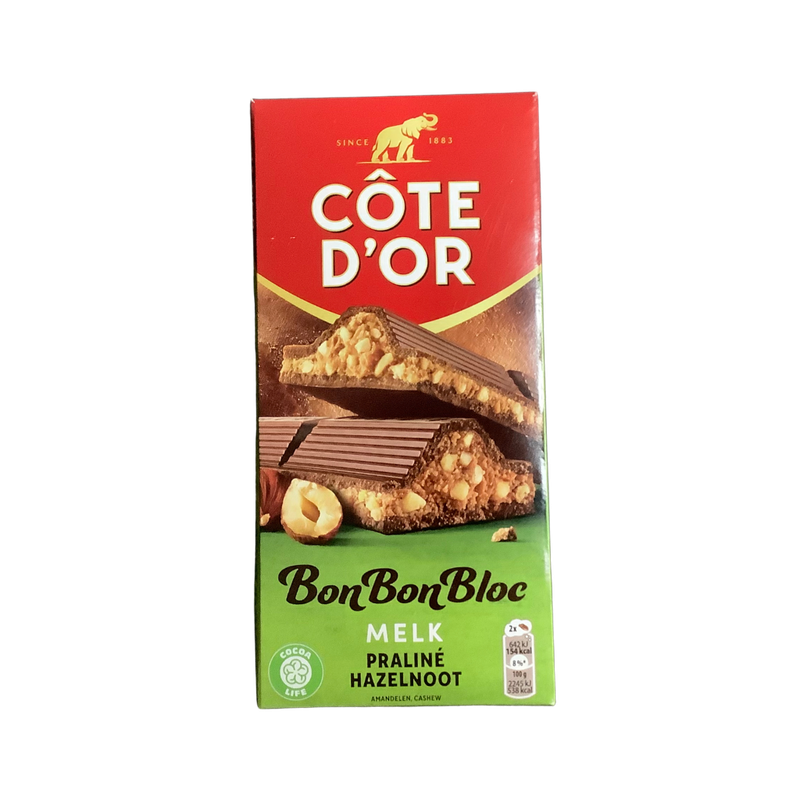 Cote D'Or Bon Bon Bloc Milk Praline with Hazelnut Pieces 200g