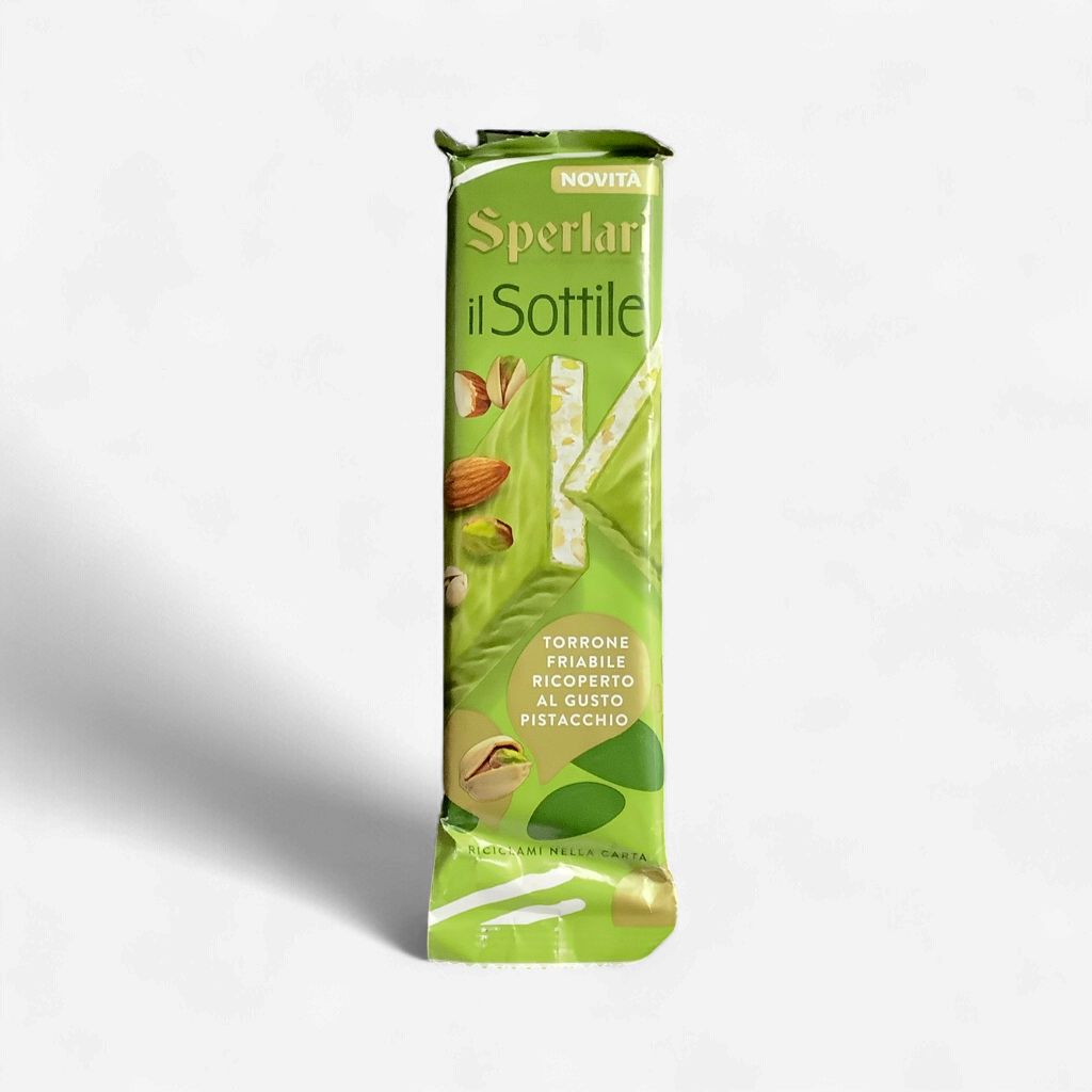 Sperlari Il Sottile Crunchy Nougat Covered In Pistacchio Flavoured Fondente 110g