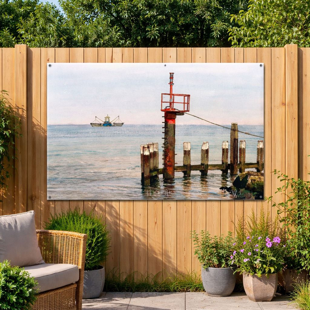 Kotter in havenmond (105) Urker tuinposter 80x110