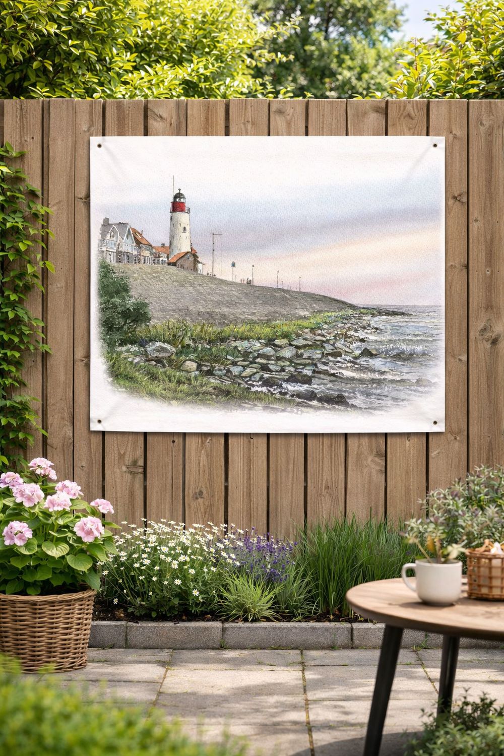 Zicht op Urker vuurtoren - (938) Urker tuinposter - 80x110