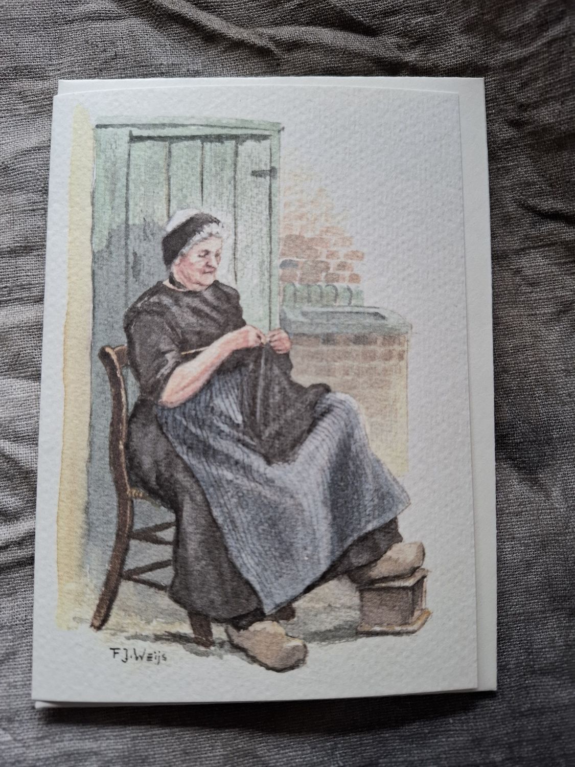 Kunstkaart breiende vrouw (937)