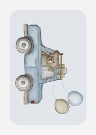 Kaart - Teddybeer met ballon in blauwe auto