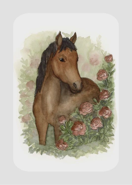 Kaart met paard tussen bloemen