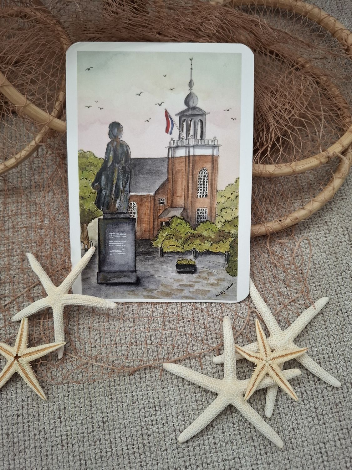 Urker kaart - kerkje aan de zee &amp; vissersmonument