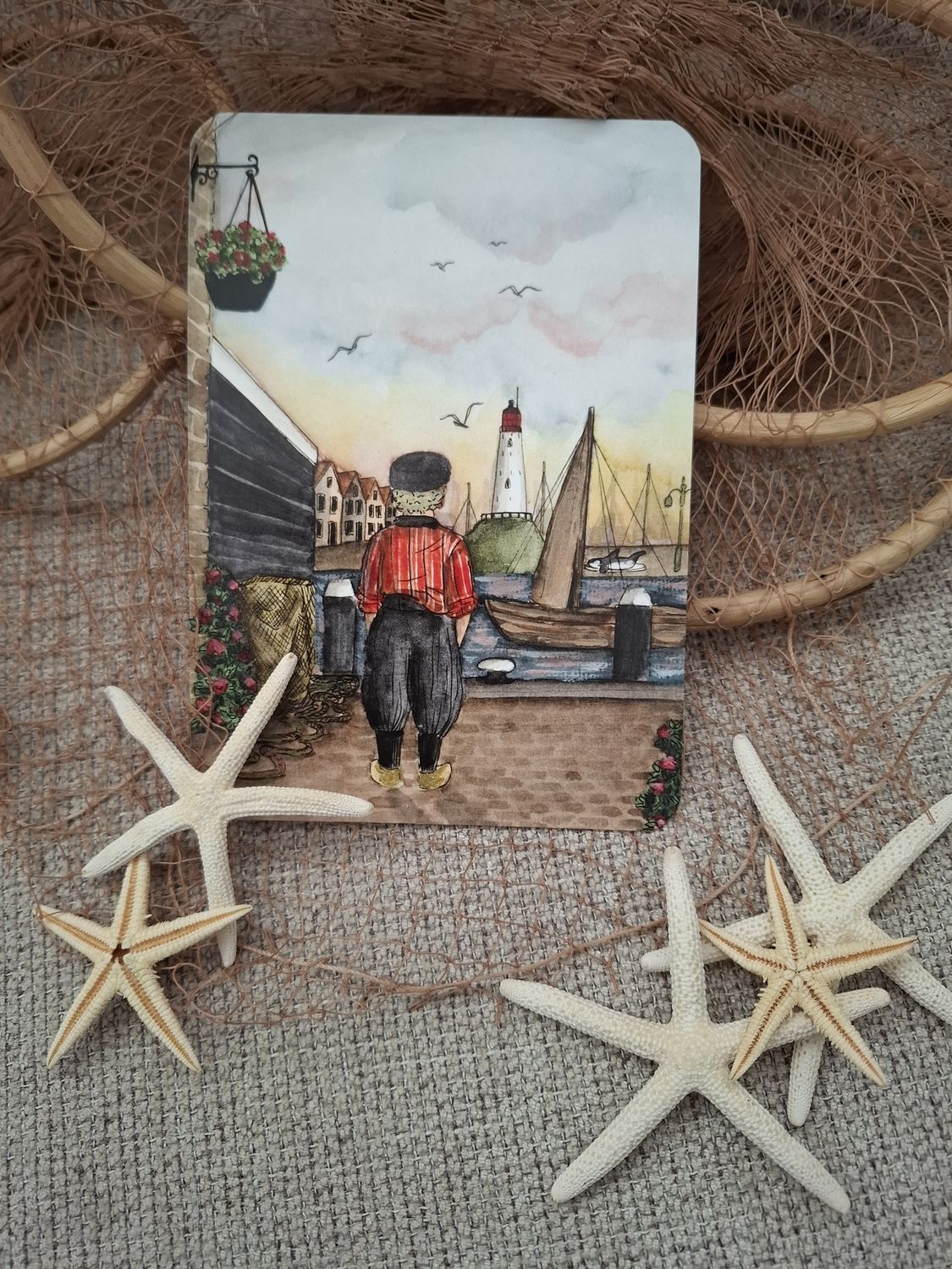 Urker kaart - illustratie jongen bij haven