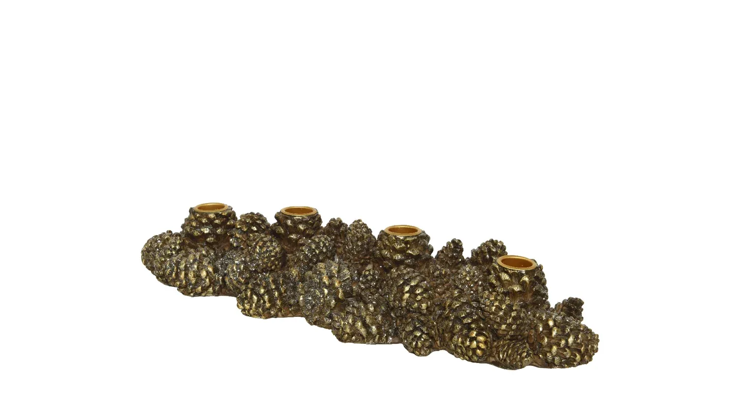 Kandelaar goudkleurige dennenappel - 40x13,5x7,5cm