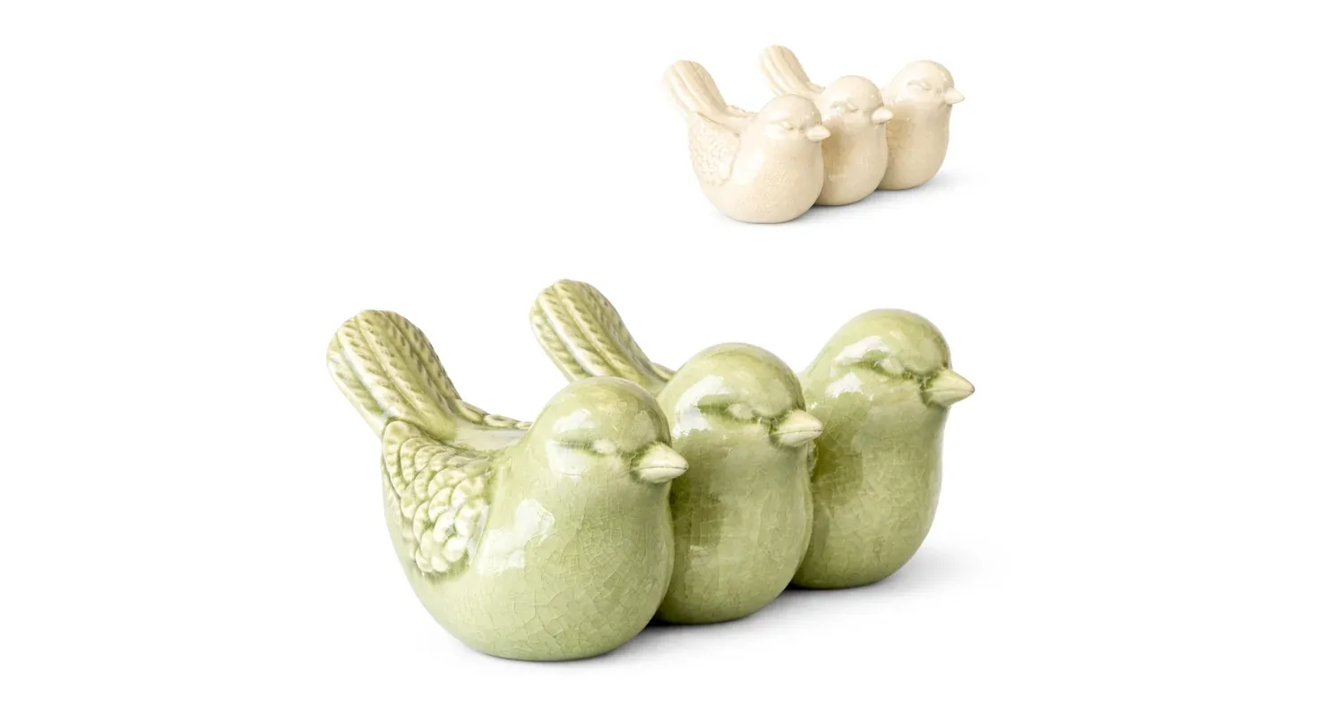 Beeld vogels keramiek craquelé 19,5x13x8,5 cm 2 assortie
