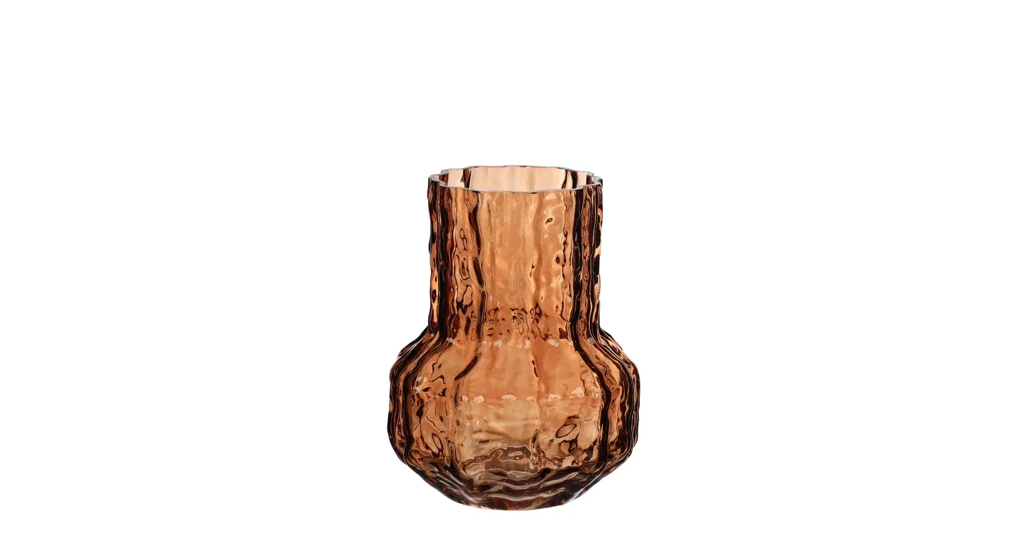 Vaas van geribbeld bruin glas ø14 h.18 cm