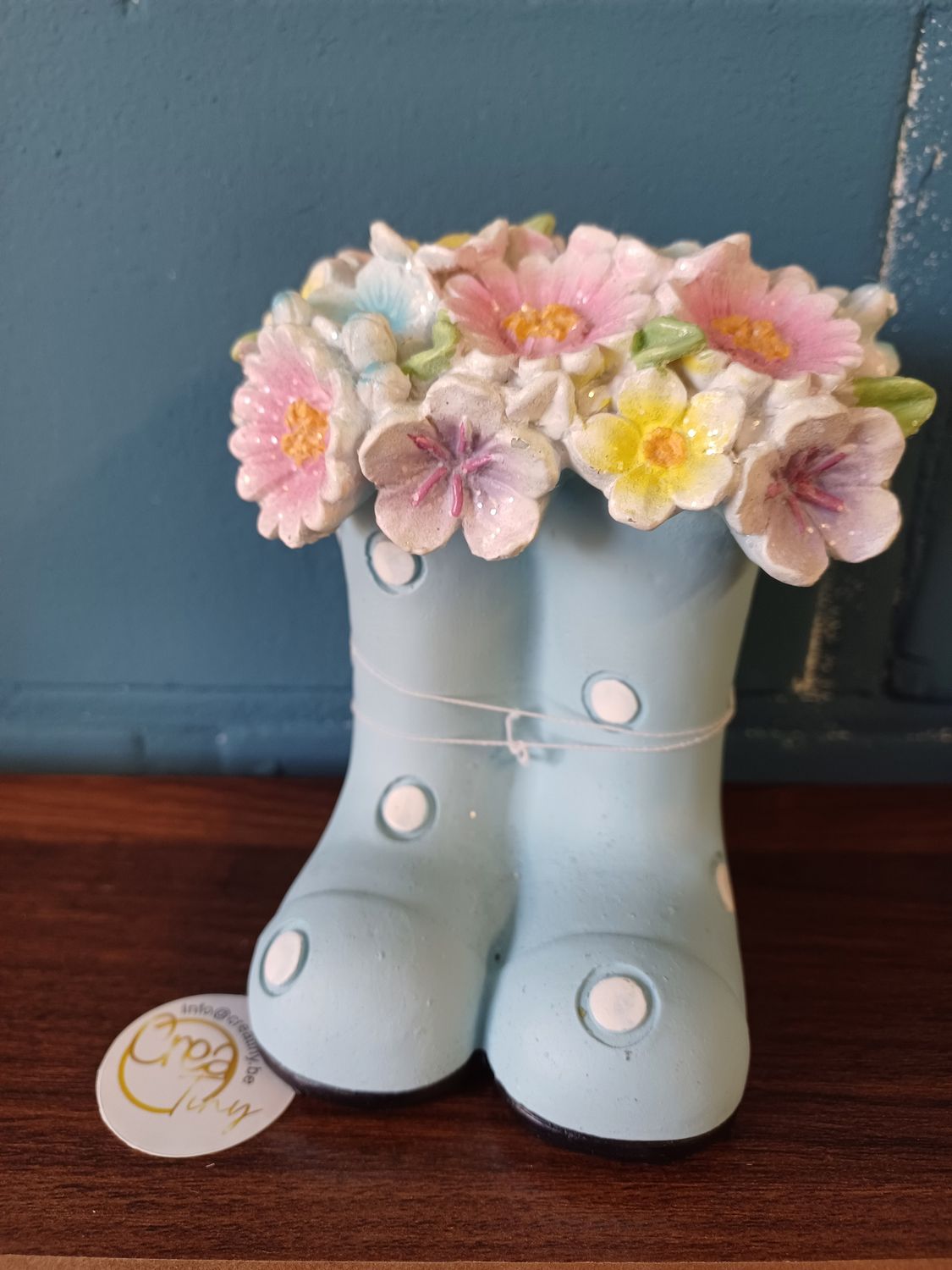 Decoratief Blauw Laarsjesbeeldje met Bloemen
