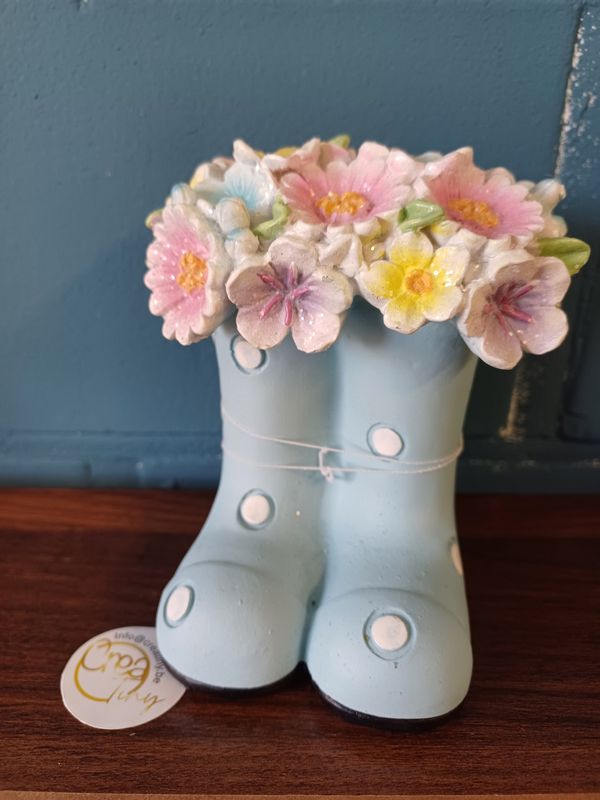 Decoratief Blauw Laarsjesbeeldje met Bloemen