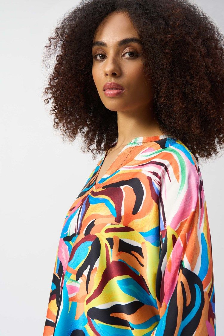 RIbkoff - Satin Abstract Print Boxy Top - 251122