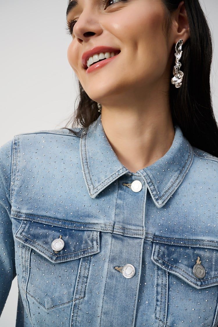 Ribkoff Fitted Denim Jacket w/ Rhinestones 241914, Color: 156 - Blue, Size: Small
