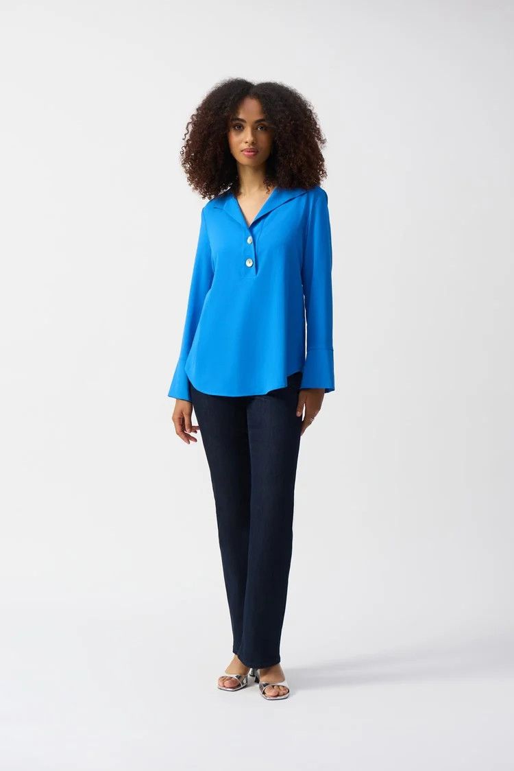 Ribkoff -  Top With Button Detail 251079, Color: 4360 - Coastal Blue, Size: 6