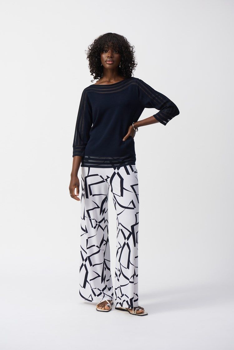 Ribkoff - Sweater w/ Mesh Stripe - 251946, Color: 2166 - Blue, Size: Small