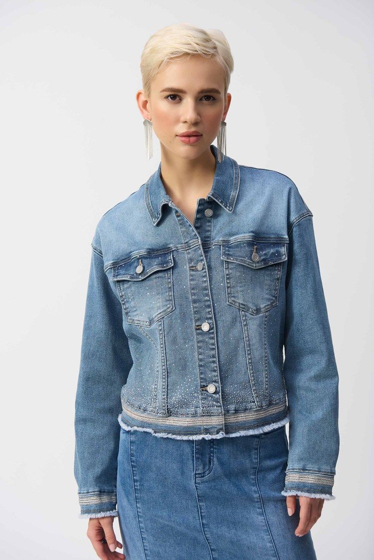 Ribkoff - Denim Jacket w/ Embroidery - 251953, Color: 593 - V. Blue, Size: Small