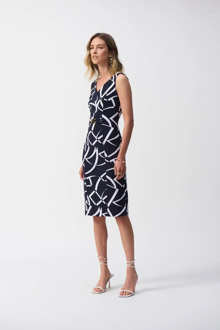Ribkoff - Geometric Print Sheath Dress 251108, Color: 2229-M.Blue/Vanilla, Size: 10