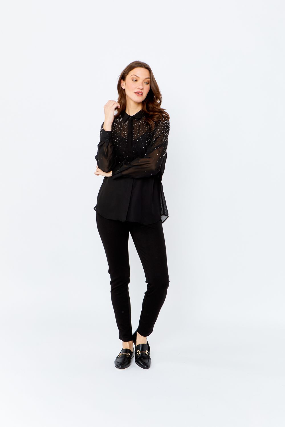 Lyman Blouse w/ Jewel Embellishments - 243414, Color: Black - 100, Size: Large