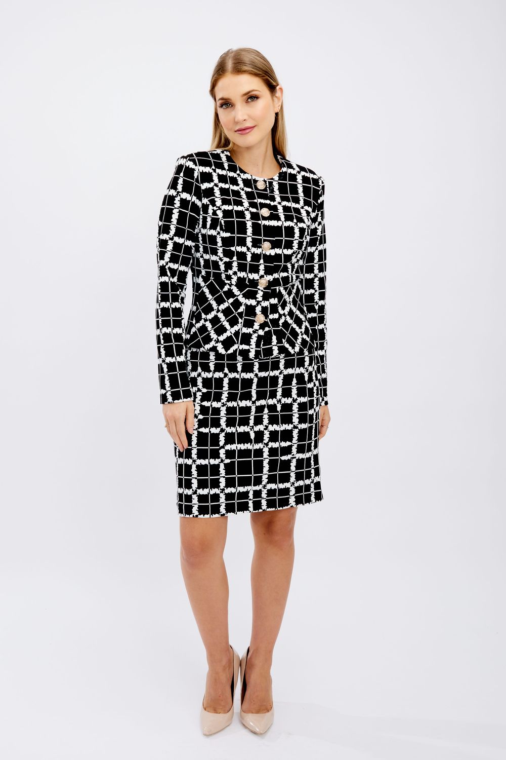 Lyman Button Detail Checkered Blazer/Jkt 246109, Color: Blk/Wht 1004, Size: 10