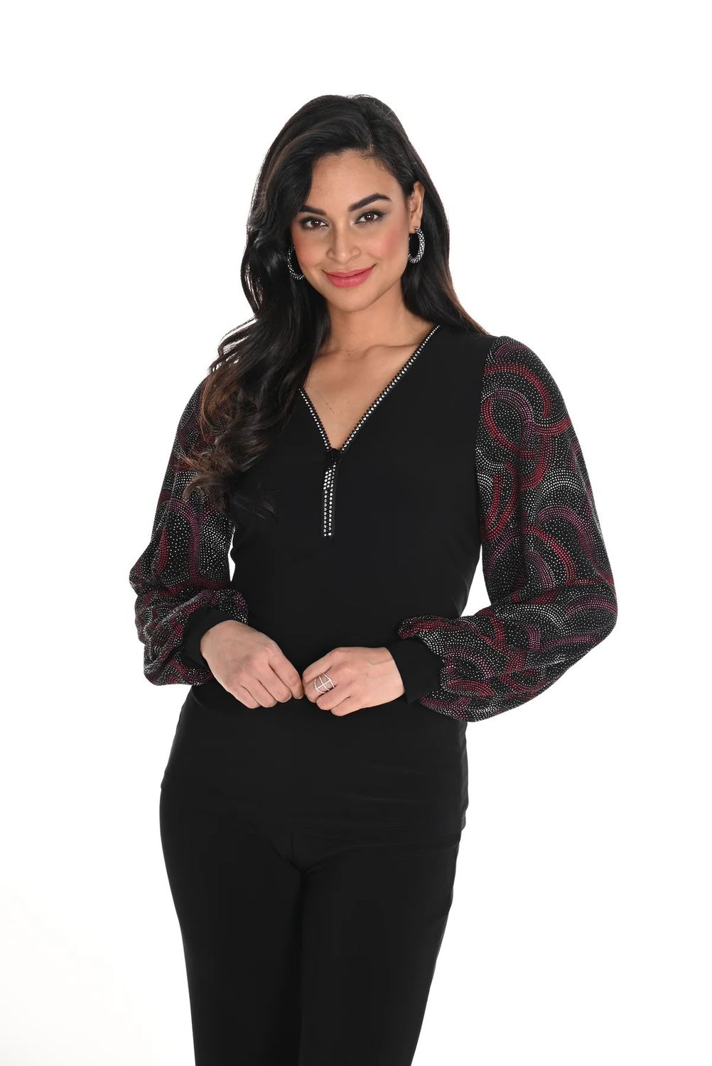 Lyman Rhinestones Sleeves Top - 244123, Color: 1006, Size: 8