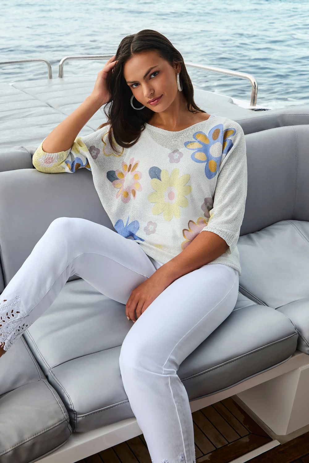 Lyman Floral Print Top 256795U, Color: 2047-White, Size: XS
