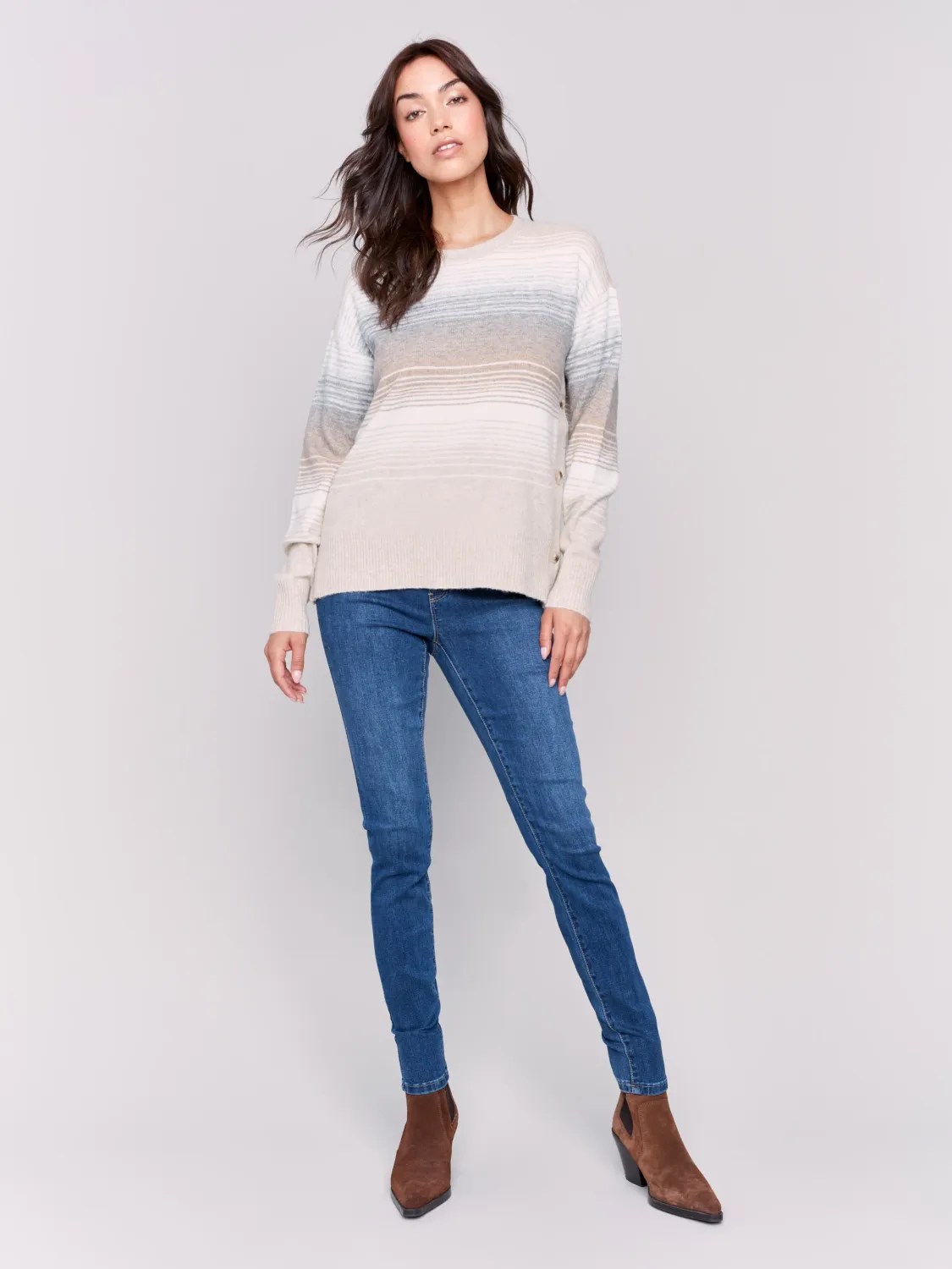 Charlie B - Crew Neck Sweater w/ Side Button