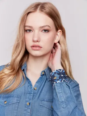 Charlie B - Denim Tencel Shirt w/ Embridered Cuffs