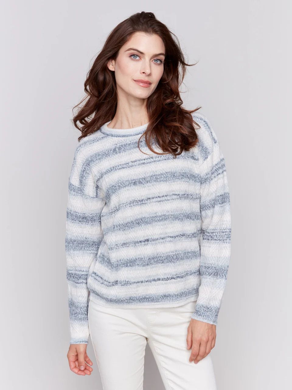Charlie B - Space Dye Cable Knit Sweater, Color: C2682/Coastal, Size: Small