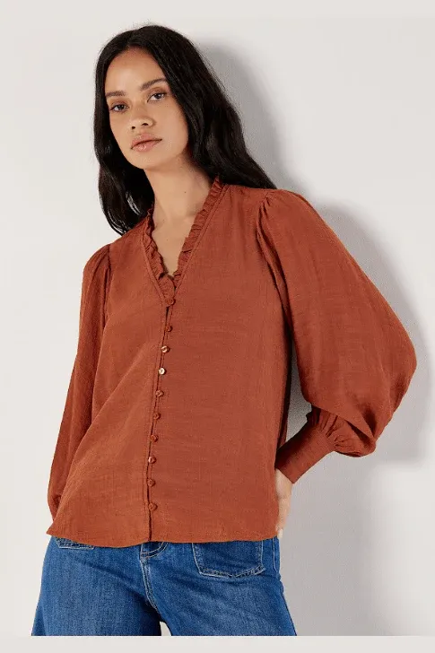 Apricot Ruffle neck Blouse - 879522
