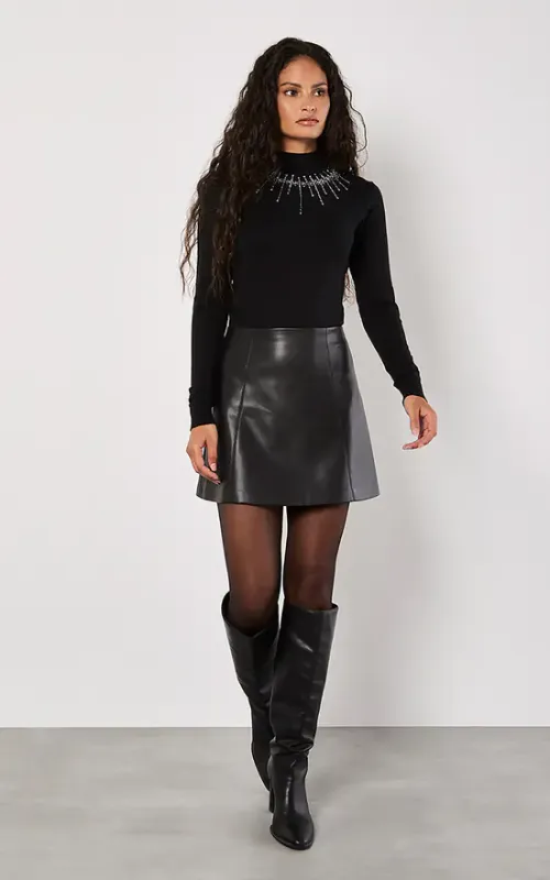 Apricot Gem an Stud Neck Sweater - 896363