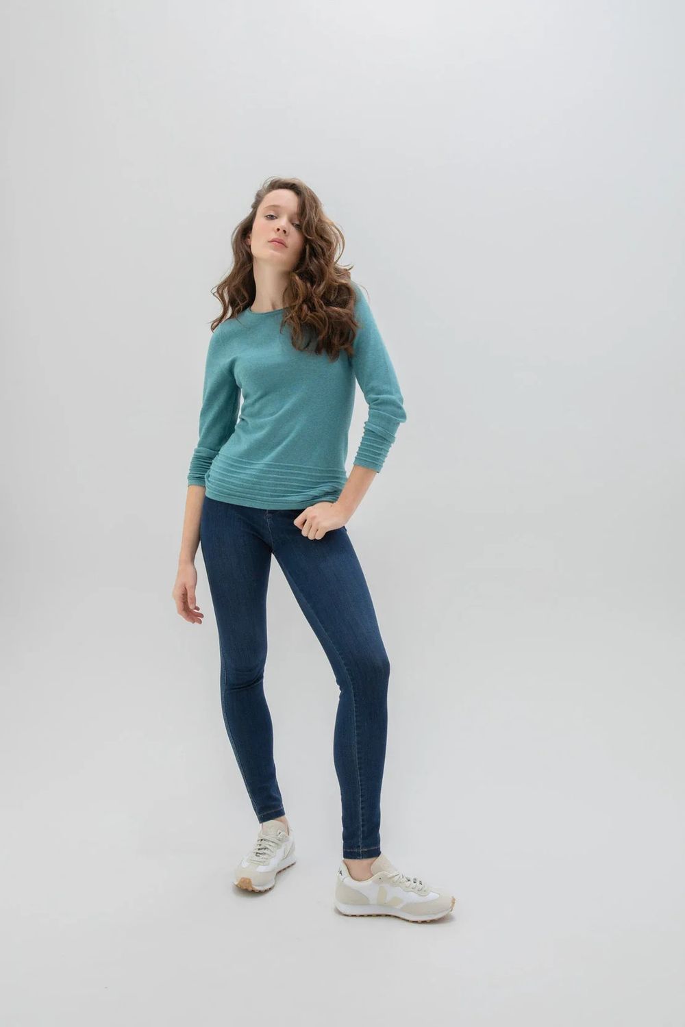 Marble Crew Neck Sweater - 6377, Color: 223 Teal, Size: Small