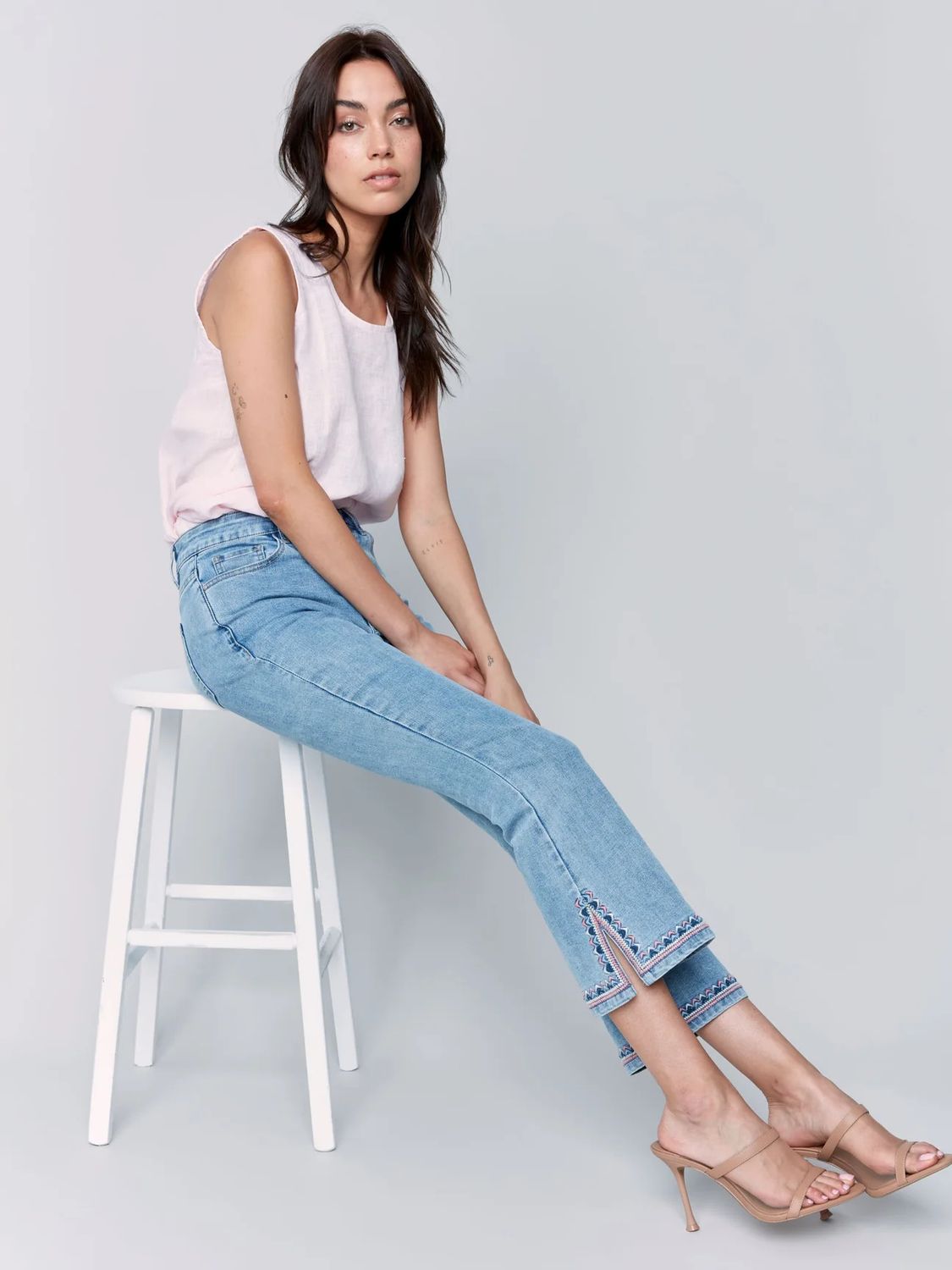 Charlie B Side Slit Embroidered Jean - C5605