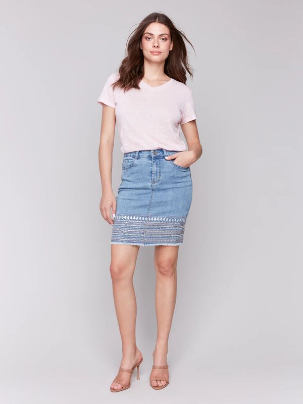 Charlie B Embroidered Denim Skort - C7082