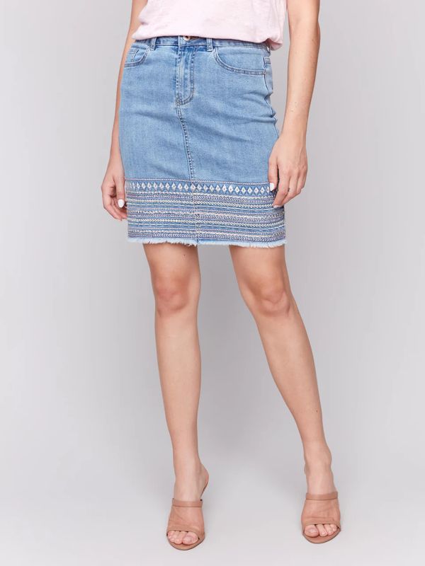 Charlie B Embroidered Denim Skort - C7082