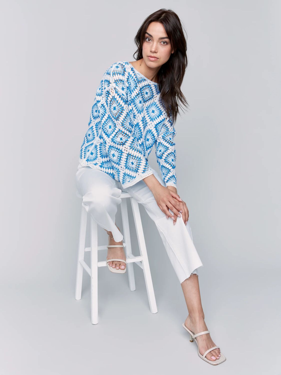 Charlie B 3/4 Sleeve Crochet Top - C4499RR