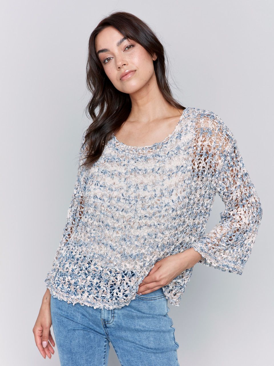 Charlie B Fishnet Sweater - C2617R