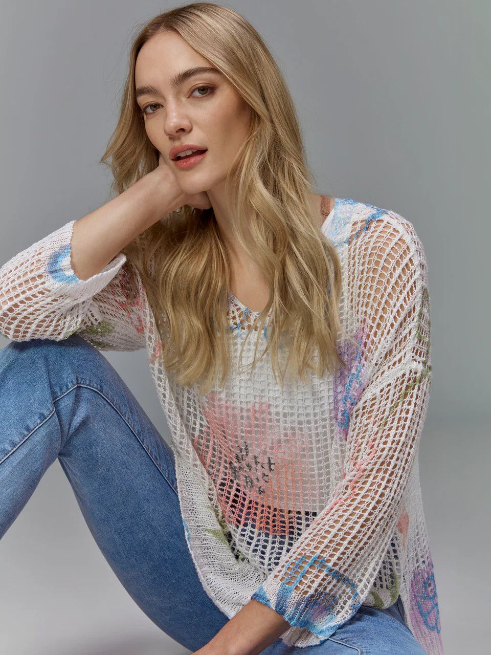 Charlie B Fishnet Crochet Sweater - C2326PY