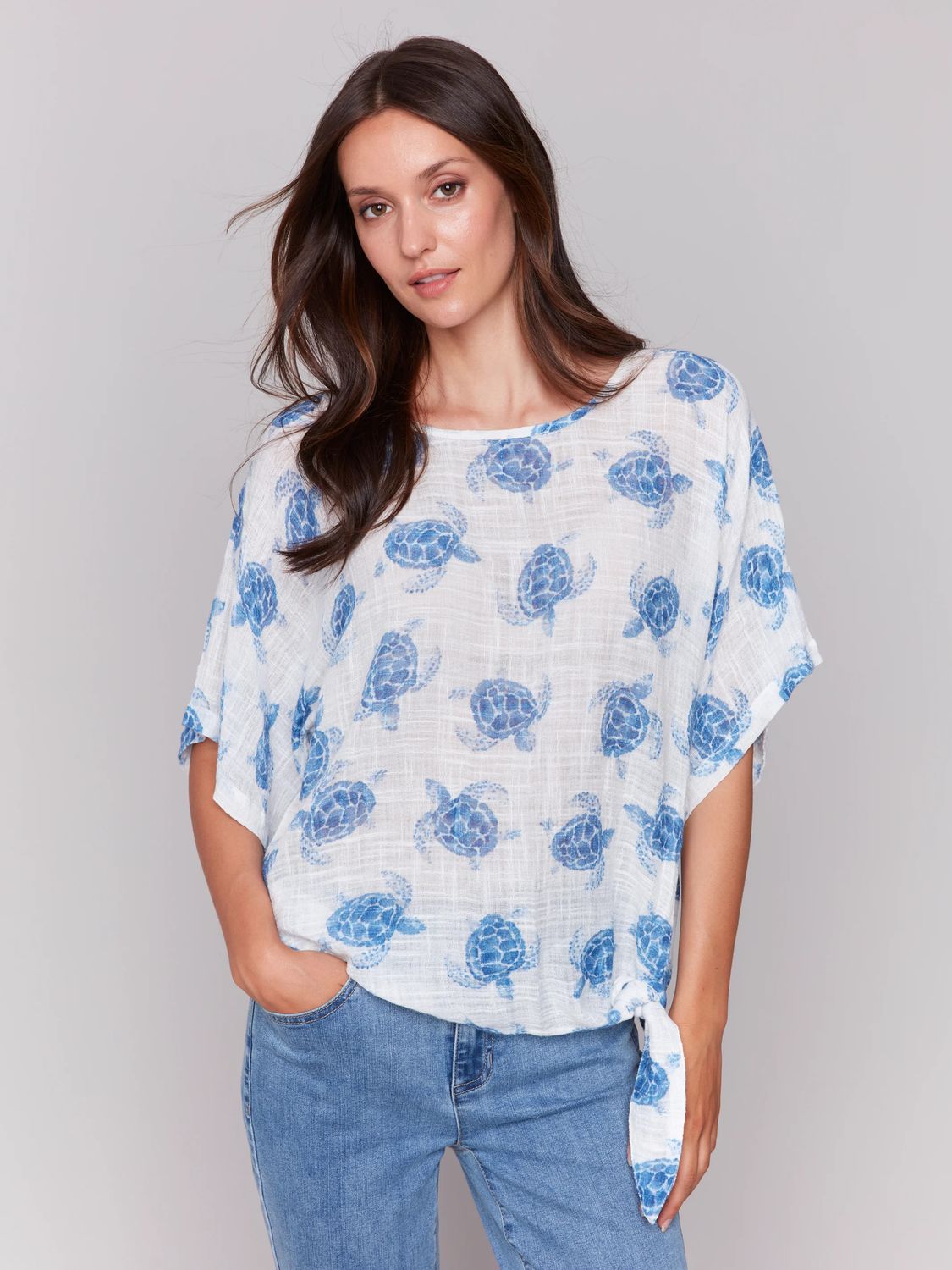 Charlie B Gauze Blouse w/Side Tie - C4403A