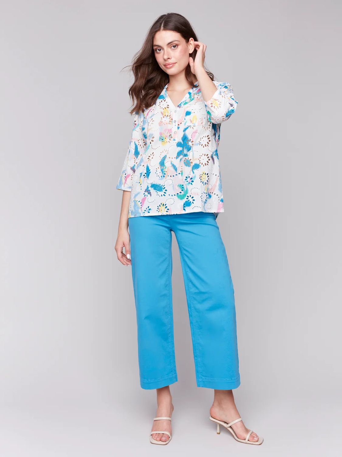 Charlie B Blouse w/ Roll Up Sleeve - C4188T