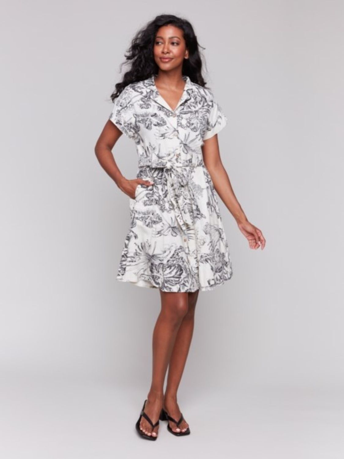 Charlie B S/S Button Front Dress w/ Sash - C3163R
