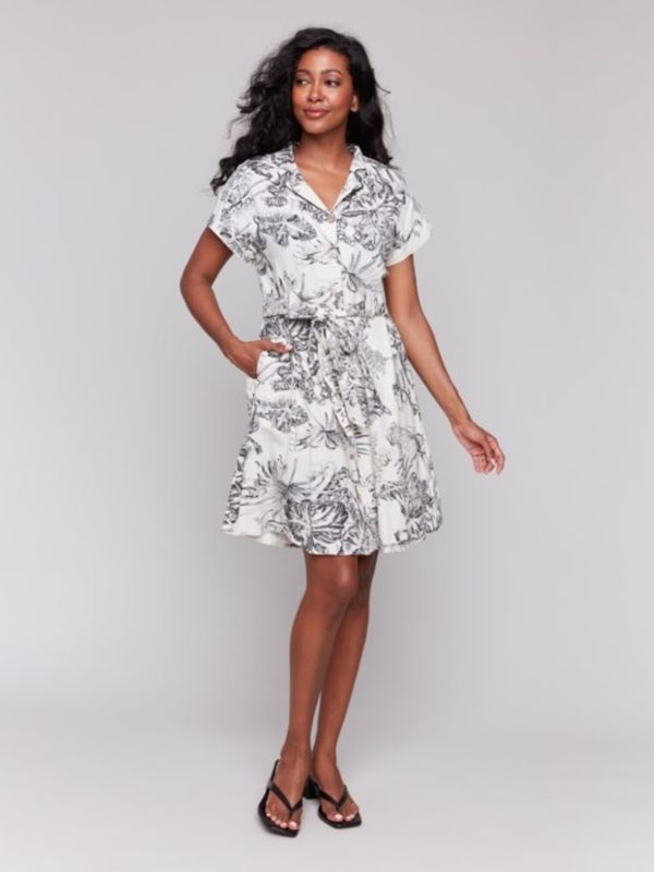 Charlie B S/S Button Front Dress w/ Sash - C3163R