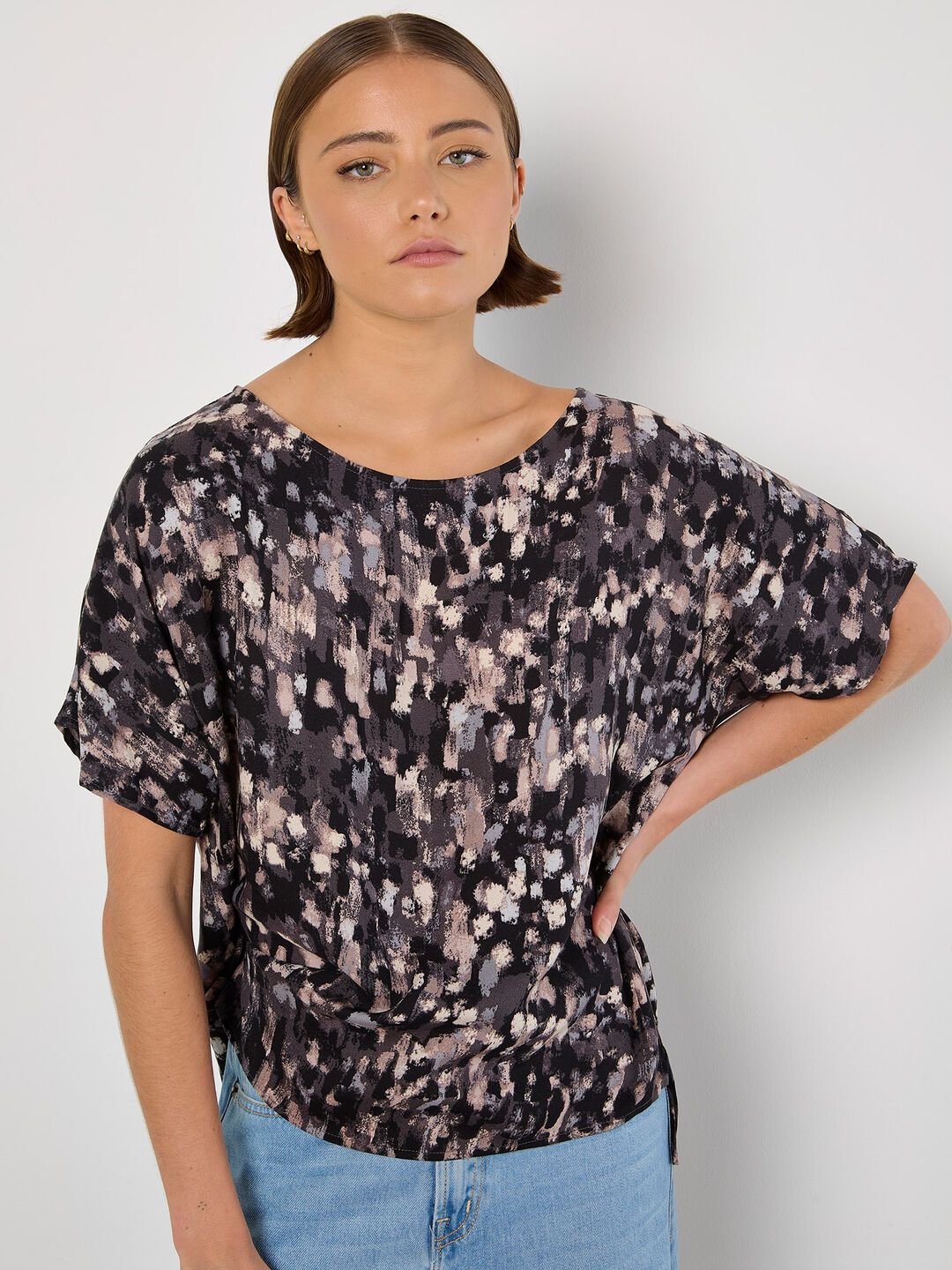 Apricot Brushstroke Button Back Top - 950818